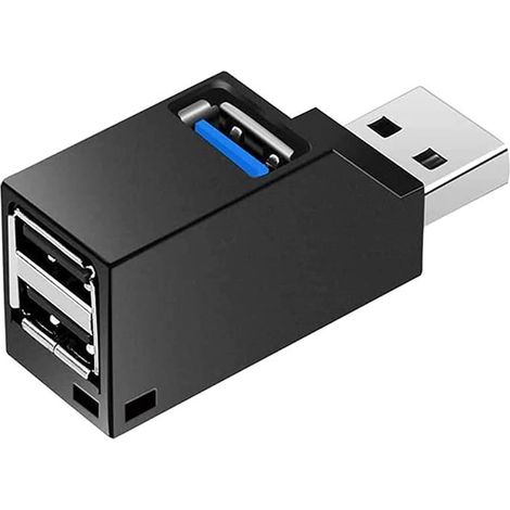 Hub USB 3.0 à 3 ports (2 ports USB 2.0 + 1 port USB 3.0), adaptateur portable, station d'accueil USB (noir). (1/5)