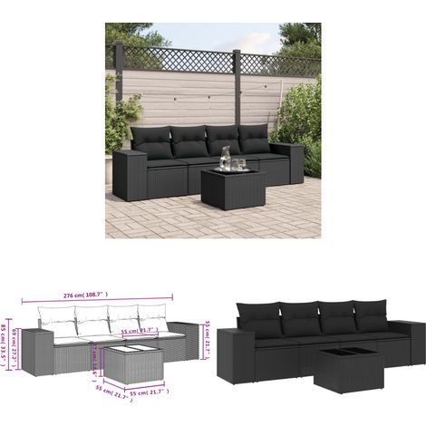 Salon de jardin 5 pcs avec coussins noir résine tressée - Ensemble Salon De Jardin - Meuble De Jardin - Salon Exterieur - Résine Tressée - Rotin Synthétique - Home & Living (1/3)