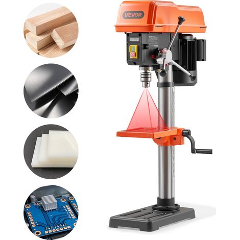 Perceuse à Colonne d'Établi 254 mm Perceuse d'Établi 400 W pour Travail du Bois et Métaux, Vitesse Variable 440-2600 tr/min, avec Table Inclinable 0-45°, Positionnement Laser X, Éclairage LED (1/5)