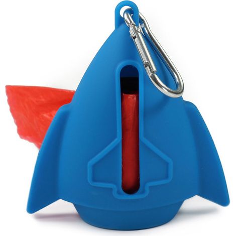 Dispenser in silicone a forma razzo con rotolo per cani