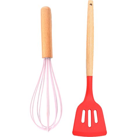Ensemble Ustensiles Cuisine - Silicone Et Bois Resistants Chaleur - Pour Casseroles Antiadhesives - Lot De 2 Pieces (1/5)