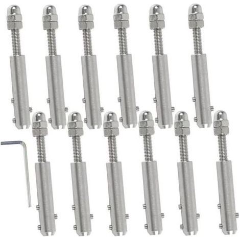 Terminal pour Câble Métallique Terminal à vis pour Câble Métallique 4 mm-12 Pièces et clé en L-Tendeur de câble Métallique Tendeur de Câble en acier Inoxydable pour Fixation Haubanage (1/4)