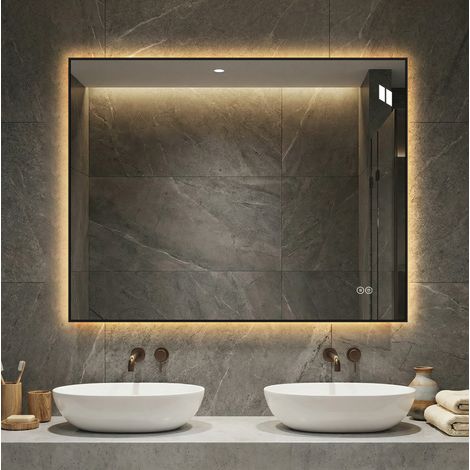 Specchio LED da bagno 70x90 cm con antiappannamento, 3 colori e intensità regolabile, vetro argentato (1/5)