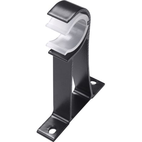Juego de 6 soportes para barra de cortina de un solo orificio, ganchos pequeños para barra de cortina de montaje en pared, versión engrosada en color negro, universal de 28-32 mm.