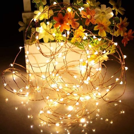 Luci a batteria 100 lucine led filo nudo per decorazioni addobbi casa natale  matrimonio feste party da esterno o interno - colorigenerali: BIANCO FREDDO (1/5)