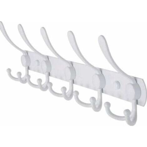 (Blanc) Porte-manteau mural – 5 crochets assortis, robuste, en acier inoxydable, porte-manteau en métal pour vêtements, serviettes, sacs à main, peignoirs, entrée de salle de bain