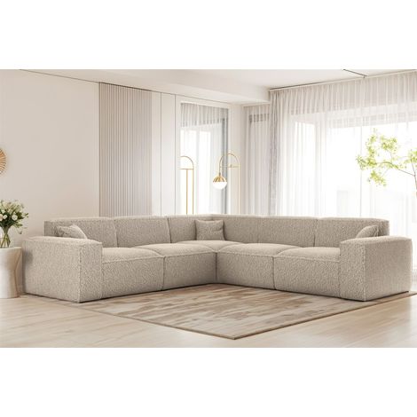 Ecksofa Designersofa CELES PREMIUM in Stoff Sven Cappuccino Seite Universal