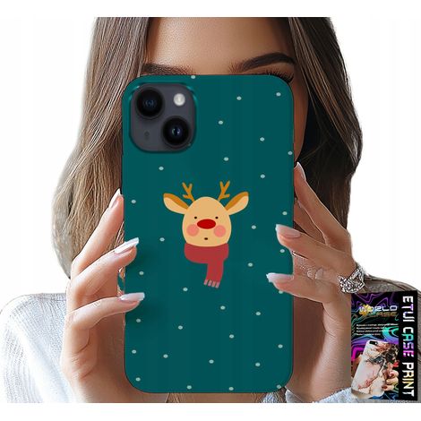 Custodia per iPhone 14 - renna su sfondo verde con motivi natalizi (1/5)