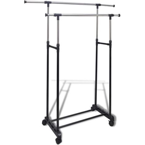 WAOUH Mobilier Port-manteau Professionnel - réglable 4 roulettes Portant vêtement 2 rails d'accrochage [160239] (1/3)