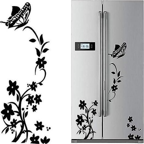 2pcs Noir Fleur Vigne Stickers Muraux Rfrigrateur En Pvc Papillon Autocollant Murales Amovible Art Dcor Pour Placard Maison Cuisine (1/5)