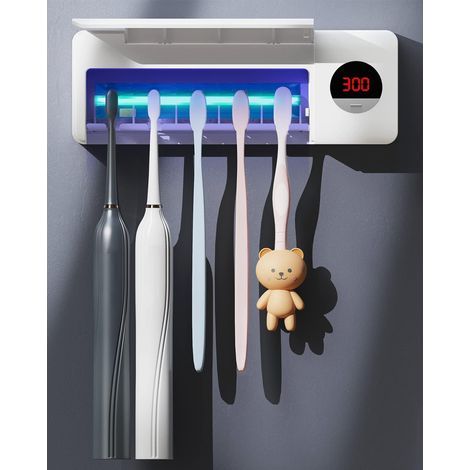 1 Support Brosse à Dents, Stérilisateur UV, Batterie 2000mAh, 5 Fentes, Organiseur Mural Salle de Bain (1/5)