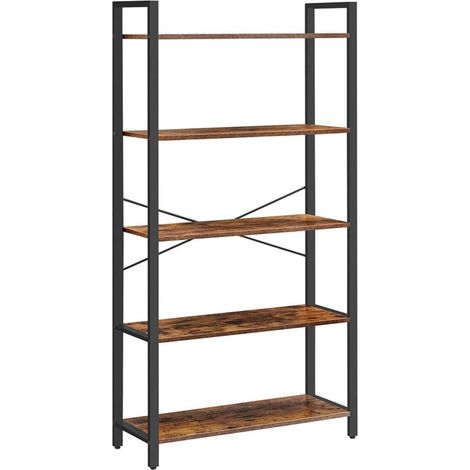 Libreria portaoggetti a 5 ripiani con struttura in acciaio per soggiorno ufficio ingresso stile industriale 153 cm marrone rustico e nero 120001493