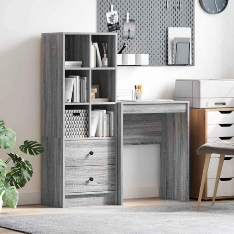 Desk with Storage with Drawer 2 pcs Grey sonoma Engineered wood vidaXL
