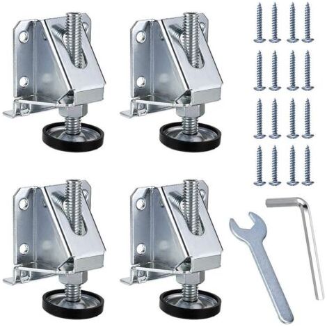 SABIR (Argent)Lot de 4 pieds de nivellement réglables pour meubles M10 pour tables, étagères, armoires, établi avec écrous de verrouillage (1/5)