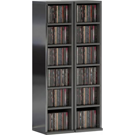 HOMCOM Set of 2 CD Storage Units with Adjustable Shelves, High Gloss Black