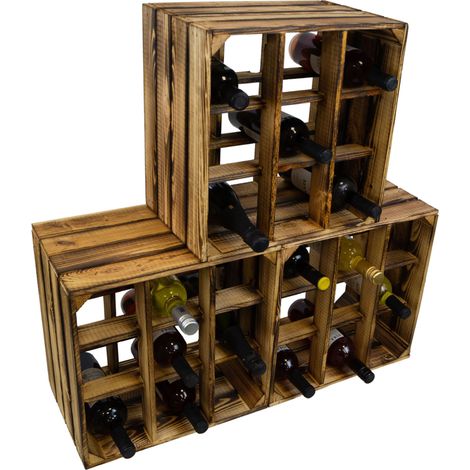 3er set Weinregal 9er geflammt Flaschenregal Weinschrank Weinablage Flaschenkiste (auch für große Flaschen) (1/5)