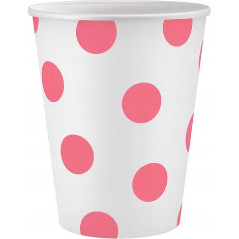 Vasos de papel blancos con lunares rosas, 6 unidades. (1/2)