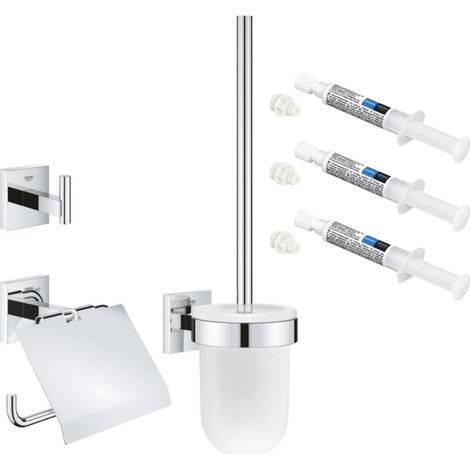 Set de accesorios para inodoro 3 en 1 GROHE Start Cube cromado + 3 GROHE QuickGlue