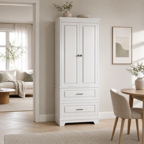 Buffet Haut Cuisine Moderne 157x60x40 cm, Armoire de Rangement avec 3 Étagères, 2 Tiroirs et Porte, Meuble Polyvalent pour Cuisine, Salle à Manger (1/5)