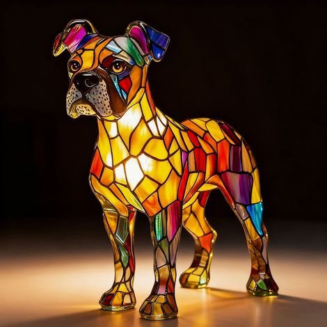 Macho Boxer – Batteriebetriebene Tischlampe – Retro-Tischlampe – 3D-Tier-Nachtlicht – 17 cm – LED-3D-Lichtornament