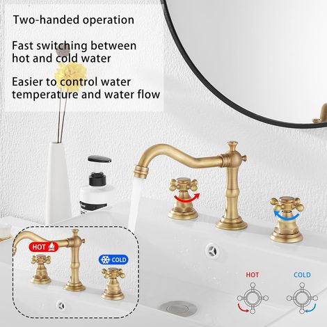 Double poignée chromée trois trous – Installation murale 8 pouces, large bec – Pour baignoire ou lavabo vintage (1/5)