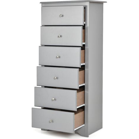 COSTWAY Wooden Chest of Drawers,40D x 59W x 135H cm , 6-Drawer Dresser Cabinet, Floor Standing Tall Narrow Storage Cupboard Organiser Unit for Bedroom, Living Room, Closet and Hallway (Grey) (1/5)