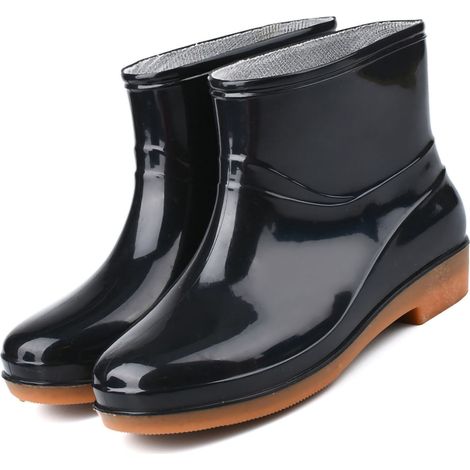 Bottes de pluie pour femmes, mode, antidérapantes, courtes, bout rond, en PVC noir, taille 39 (1/5)