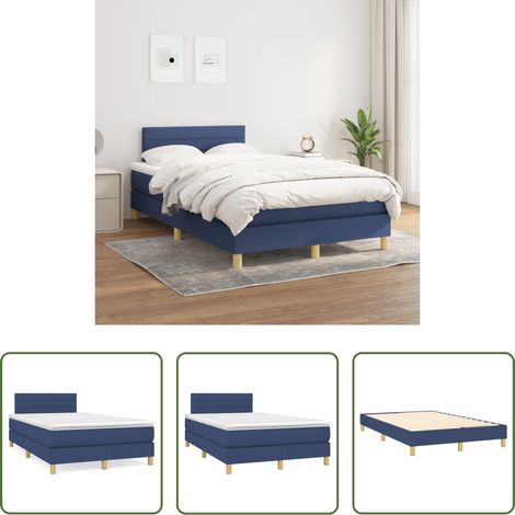 vidaXL Kopfteil - Boxspringbett mit Matratze Blau 120x200 cm Stoff (1/5)