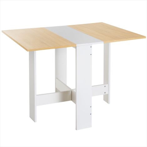 Table de salle à manger pliable en bois bicolore chêne et blanc (1/5)