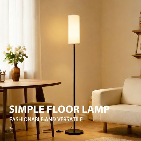 Kompakte Stehlampe 160cm mit LED, Stoffschirm und praktischem Fußschalter, Platzsparende Wohnzimmerleuchte für kleine Räume & Wohnbereiche