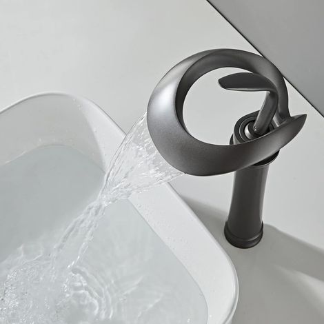 1 Robinet Salle De Bain Cascade, Laiton, Valve Céramique, Mitigeur Eau Froide Et Chaude, Gris, Pour Lavabo (1/5)