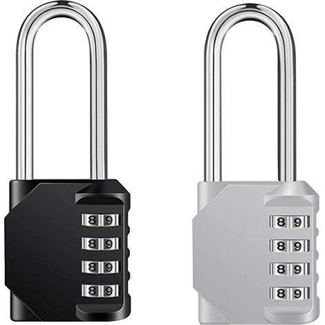 2 Pcs 4 Digit Long Combination Padlock, Zinc Alloy Rustproof Combination Padlock Code Locker Lock for Cupboard Gym Garage (Black,Silver) (1/5)