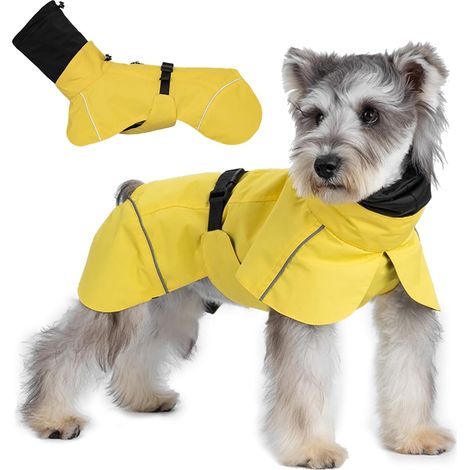 Imperméable pour Chien, Veste de Pluie Réglable avec Trou de Laisse et Bandes Réfléchissantes, Ultra-léger Manteaux Imperméables pour Petite et Moyenne Chiens (Jaune, XL)
