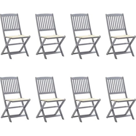 Lot de 8 Chaises de jardin pliables - Chaise d'extérieur pour terrasse/jardin avec coussins Bois d'acacia BV501813 - BonneVie (1/5)