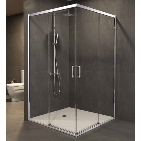 Mampara Ducha Rectangular 2 Fijos + 2 Puertas Corredera  Vidrio 6mm Antical  Altura 195cm  Perfil Cromo 110cm (adaptable 107,50-110) x 70cm (1/4)