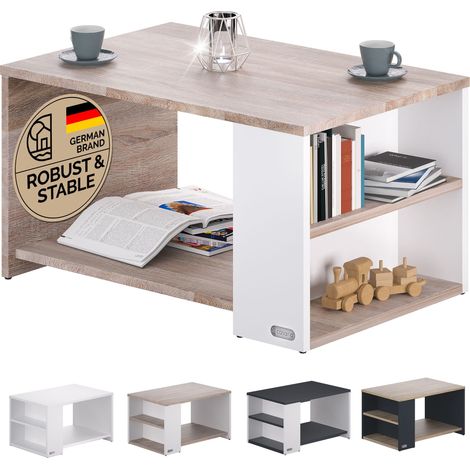 CASARIA® Santa Cruz Coffee Table With Shelf 2 Compartments Storage Space  90x60x50cm Scratch-Resistant Surface  50kg Load Capacity Living Room Office Sofa Side Table  weiß sonoma eiche (de)