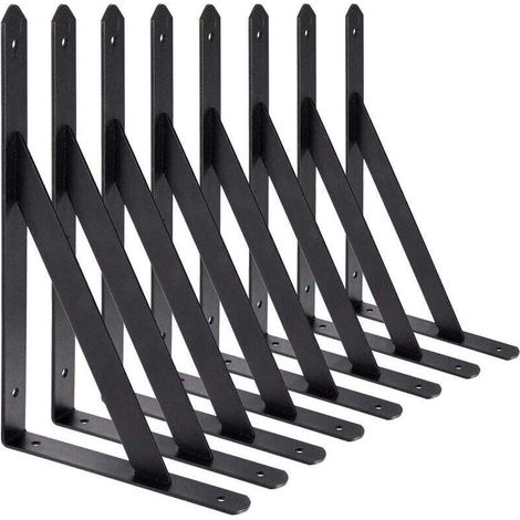 Wandregalhalterungen, 8 Stück 90-Grad-Dreieckshalterungen aus Stahl, 200 mm x 120 mm Regalhalterungen, Eckstrebenhalterung (black) (1/4)
