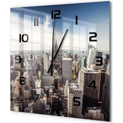 Grande Horloge Murale Carrée pour Bureau Verre Trempé Silencieuse Design Moderne New York 60x60 cm (1/5)
