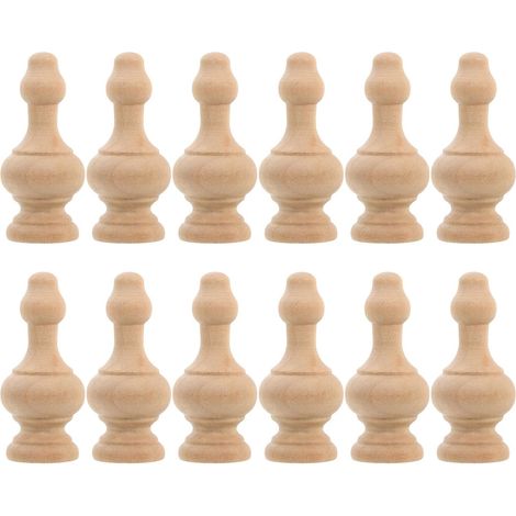 12pcs Unfinished Wooden End Caps for Stair Ball Posts, Hand-Carved Roman Column Design, Interior Decoration for DIY and Furniture (1/5)
