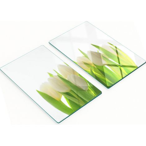 Planches décoratives multifonctions de cuisine en verre trempé, motif tulipes, 2 x 30 x 52 cm (1/5)