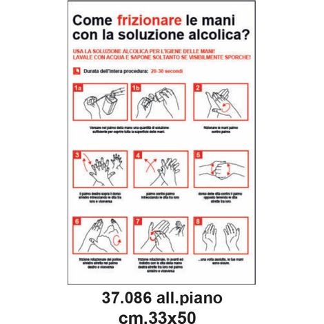 Cartello emergenza covid-19 33x50 cm frizionare mani con soluzione alcolica