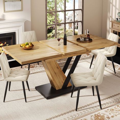 Table à manger extensible 120(160) x 75 x 75,5 cm bois, rallonge jusqu'à 160 cm – idéale cuisine et salon