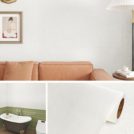 Papier Adhesif Effet Béton Clair 40CMx10M Papier Peint Adhesif Mural Blanc Imperméable Papiers Peints Muraux Blanc Rouleau Adhesif pour Meuble Cuisine Salon Salle de Bain Chambre Corridor (1/5)