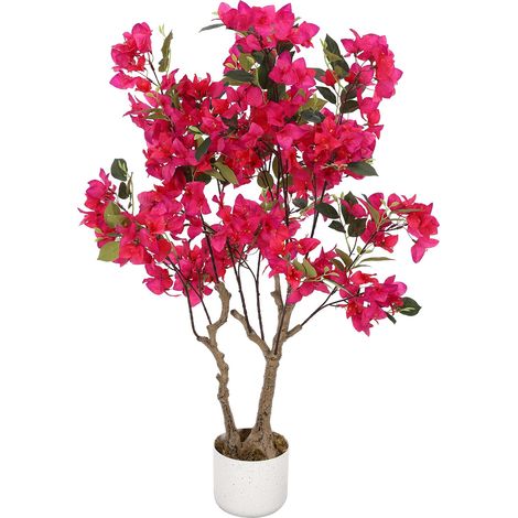 Bougainvillier artificiel 100 cm avec tronc naturel – Fleurs roses tréflées, plante réaliste en pot – Pour jardin, balcon & intérieur (1/4)