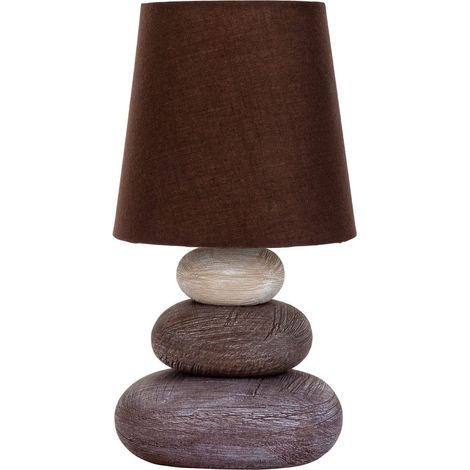 Lampe à Poser en Céramique Aspect Pierre Marron avec Abat-jour Textile E14 Hauteur 31 cm - PANGIVO (1/5)