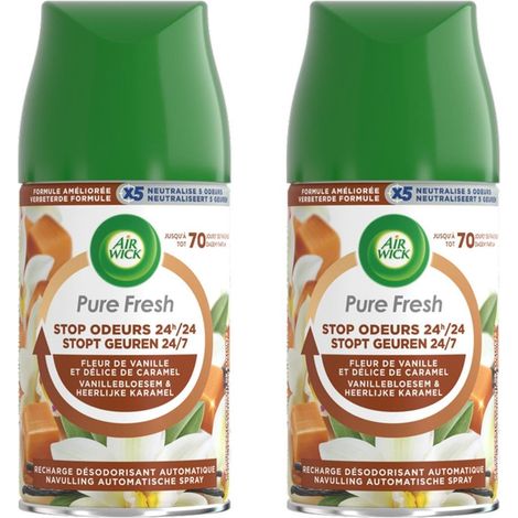 AIR WICK RECHARGE FRESHMATIC PURE FRESH VANILLE ET DÉLICE DE CARAMEL - LOT DE 2 X 250ML 3665468302263
