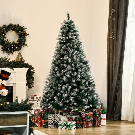 Árbol de Navidad Artificial 180 cm con Nieve con 800 Ramas 61 Piñas Decoración Navideña para Interiores Verde (1/4)