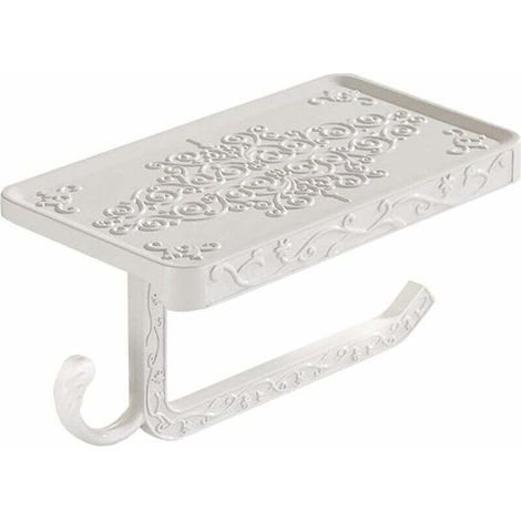 Antique Porte-rouleau de papier toilette 2 en 1 Vintage Support Lundi perçage Nostalgie Porte Rouleau Papier WC mural avec étagère pour salle de bain(blanc) (1/5)