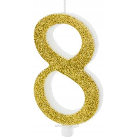 Bougie d'anniversaire numéro 8, dorée, 10 cm, 1 pièce.