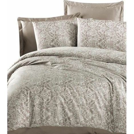 Set di biancheria da letto - 1 copripiumino 220 x 240 cm + 2 federe 60 x 60 cm - Satinato 100% cotone - Cappuccino (1/4)